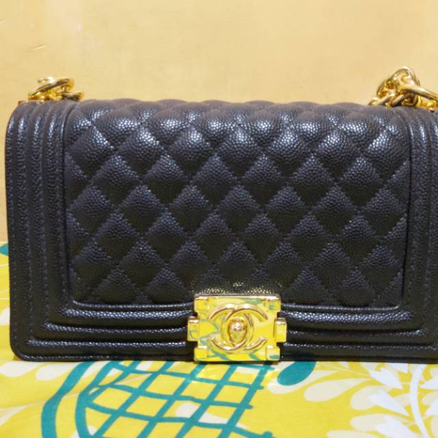 Chanel Boy Caviar Gold