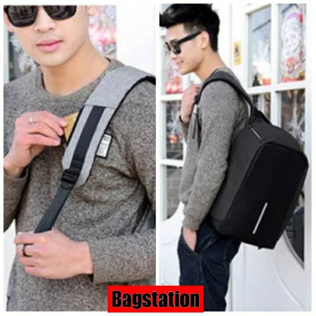 TAS RANSEL LAPTOP BACKPACK USB PORT KOREAN STYLE TAS SEKOLAH TAS KULIAH TAS KERJA TAS TRAVEL