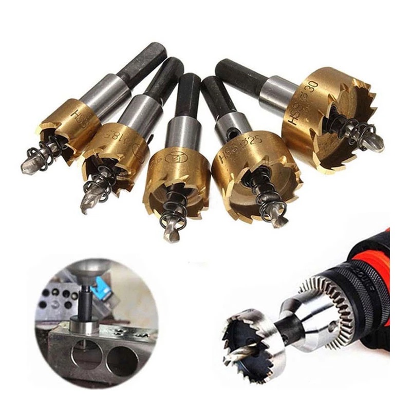Mata Bor Carbide 5 Pcs 16-30mm HSS Carbide Tip Drill Bit Hole Saw Set Metal Wood Drilling Cut Tool S