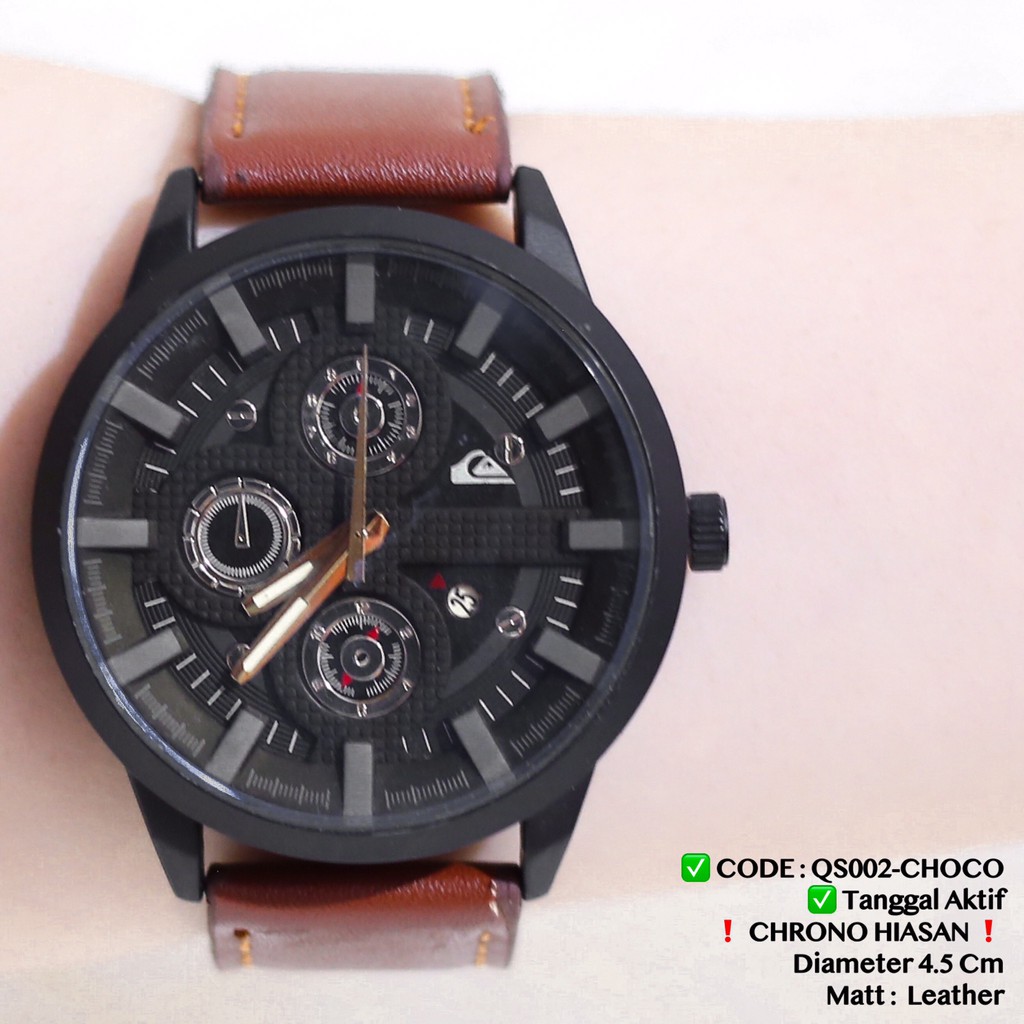 Jam tangan Quiksilver pria TANGGAL AKTIF tali kulit leather premium casual watch laki QS002