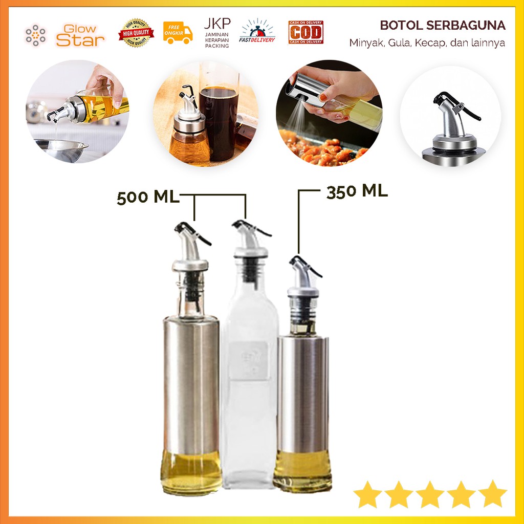 Botol Gula / Botol Minyak Olive Oil 300/500ml, lapis stainless steel Botol kecap tebal kaca