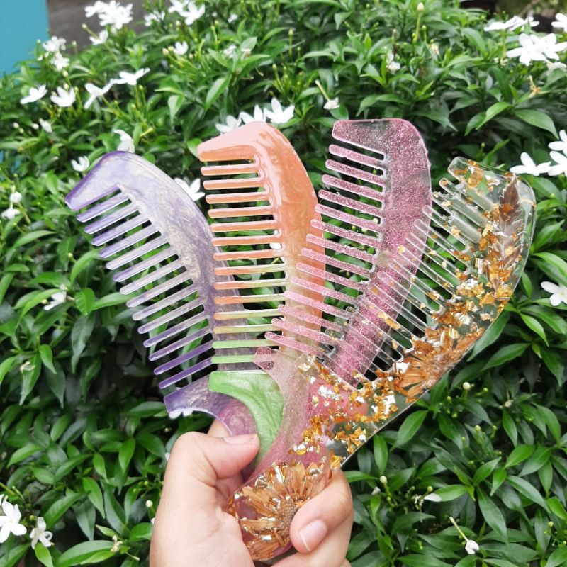 SISIR RESIN AESTHETIC/RESIN COMB/CUSTOM COMB/SISIR CANTIK/ DRIED FLOWERS/GOLD FOIL