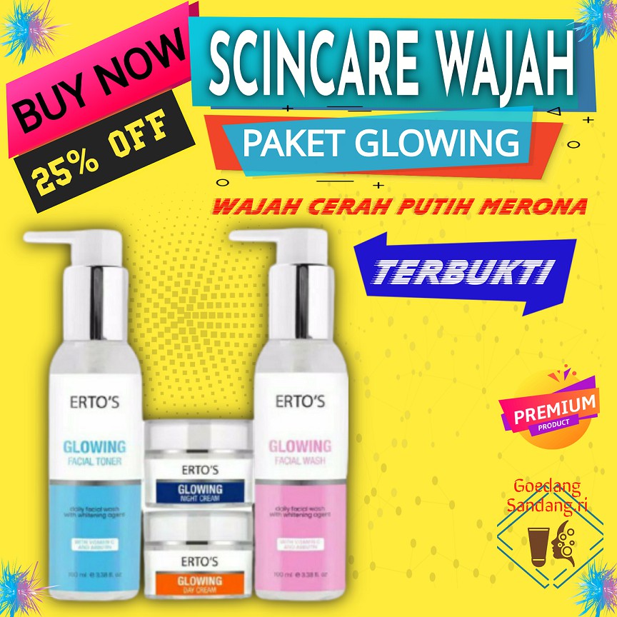 Paket Scincare Pemutih Wajah Ertos Glowing Series Skinker Penghilang Muka Kusam BPOM