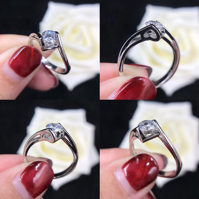Cincin Solitaire Band Warna Silver Desain Minimalis Untuk Wanita