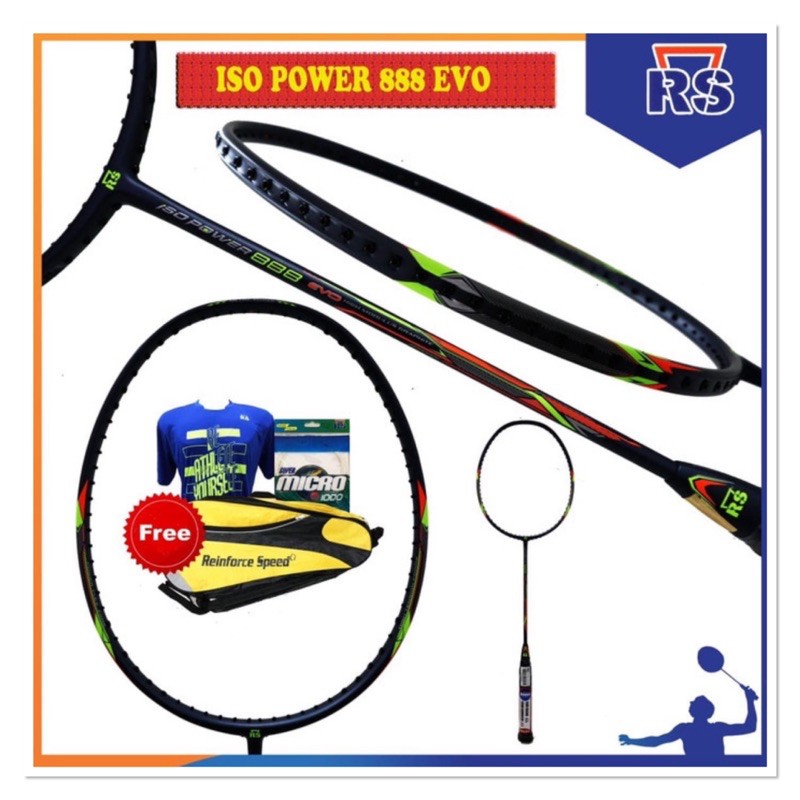Raket Badminton RS ISO POWER 888 lengkap tas senar kaos grip lengkap