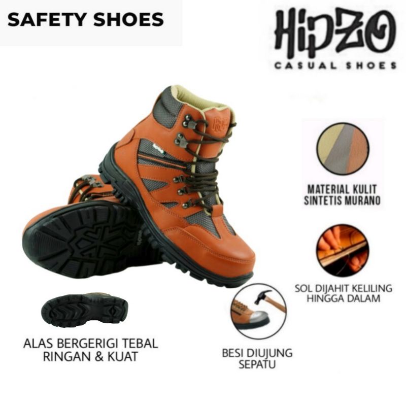 Sepatu safety Pria Hipzo M-050 Sepatu boots kerja Sepatu proyek besi terbaru 100 % Original Safety S