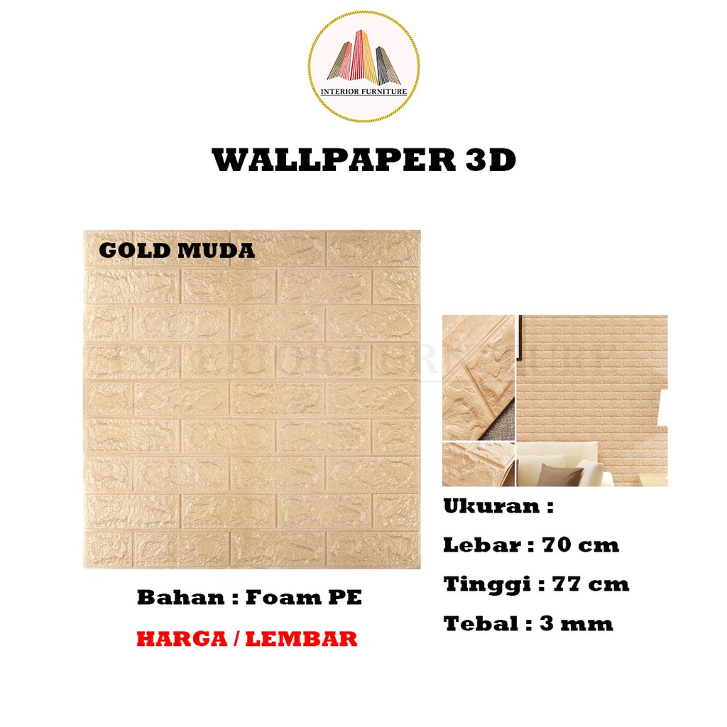 Wallpaper Dinding 3D Motif Bata Wood Foam Dekorasi Kamar Dekorasi Ruang Tamu murah 70x77cm-Gold Muda