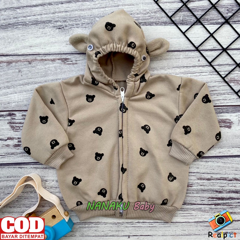 Jaket Bayi Bahan Sweater Mantel Bayi Hangat Kupluk Kuping Anak Usia 0-6 Bulan Anababy
