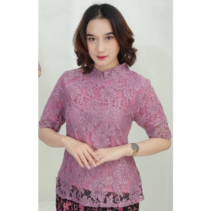 YOJA| atasan kebaya brokat lengan pendek model kerah sanghai