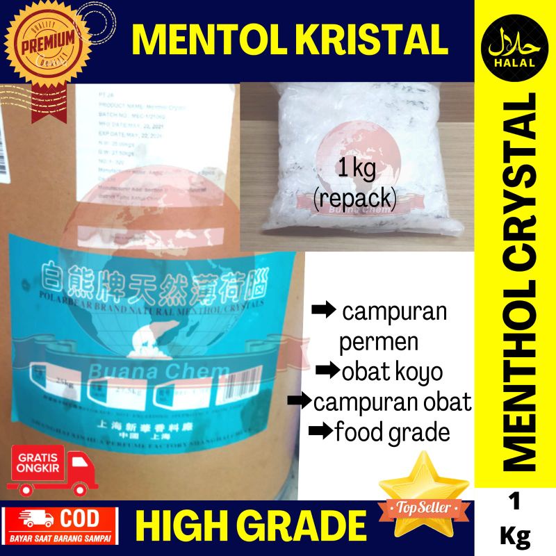 

Menthol Crystal Food Grade / Mentol Kristal 1 KG Murni