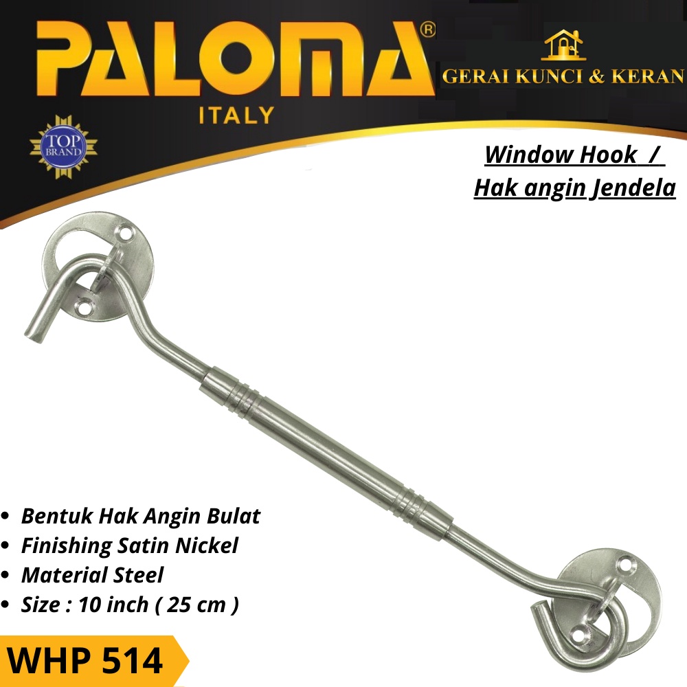 HAK ANGIN  PENAHAN JENDELA PALOMA WHP 514 STEEL 10&quot; INCH 25CM  WINDOW HOOK