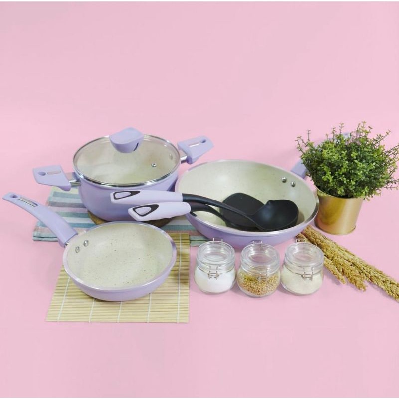 PANCI SUPRA ROSEMARY 6 PCS COOKWARE SET NONSTICK MARBLE