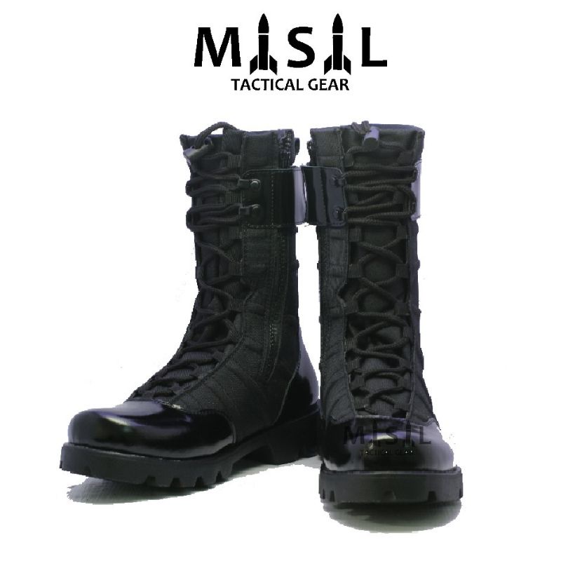 SEPATU PDL TNI SAFETY BOOTS TNI POLRI NINJA TITAN KULIT KILAP/DOP 10 INCH sol RADIAL ORIGINAL MISIL 