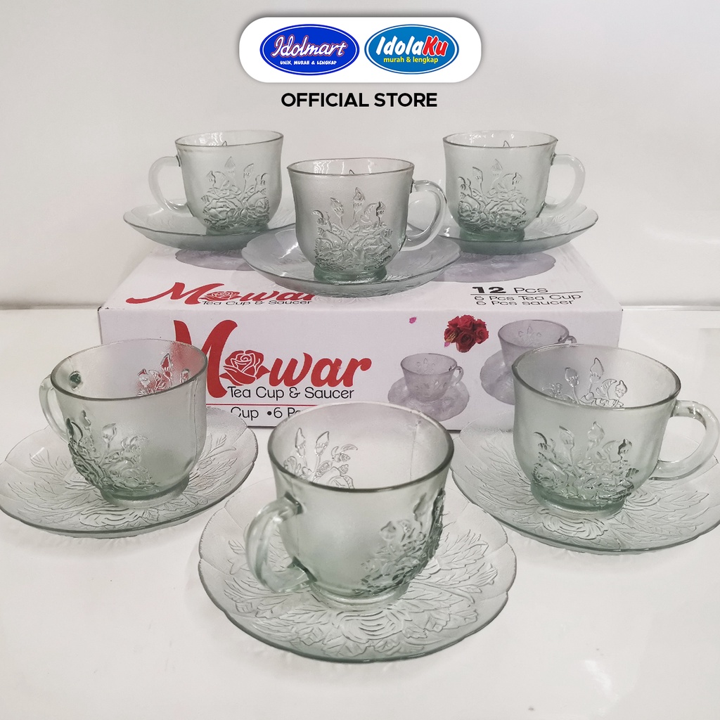 IDOLAKU Tea Cup And Saucer Mawar 12 Pcs