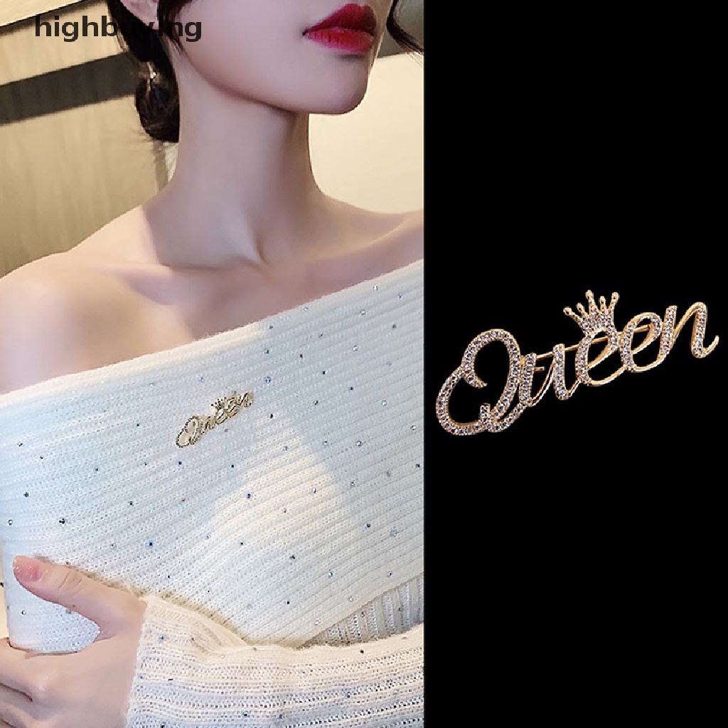 Hbid Bros Pin Desain Huruf Queen Hias Kristal Untuk Aksesoris Cardigan Wanita