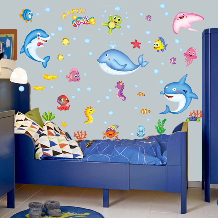 Reliza Wall Sticker Fish Dolphin Whale Ikan Lumba Lumba Stiker Dinding LDR7159