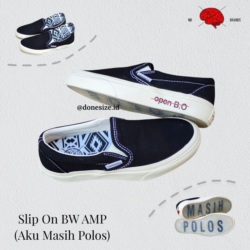 Sepatu Nobrands Selop BW AMP Nobrands Footwear Slip On BW AMP ( Aku Masih Polos ) Original | Slip On
