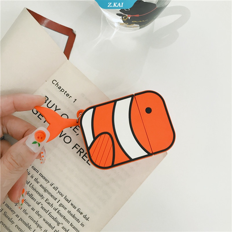 Whale Casing Silikon Motif Kartun Ikan Paus + Gantungan Kunci Untuk Simpan Earphone Wireless Bluetooth Apple AirPods 1 / 2