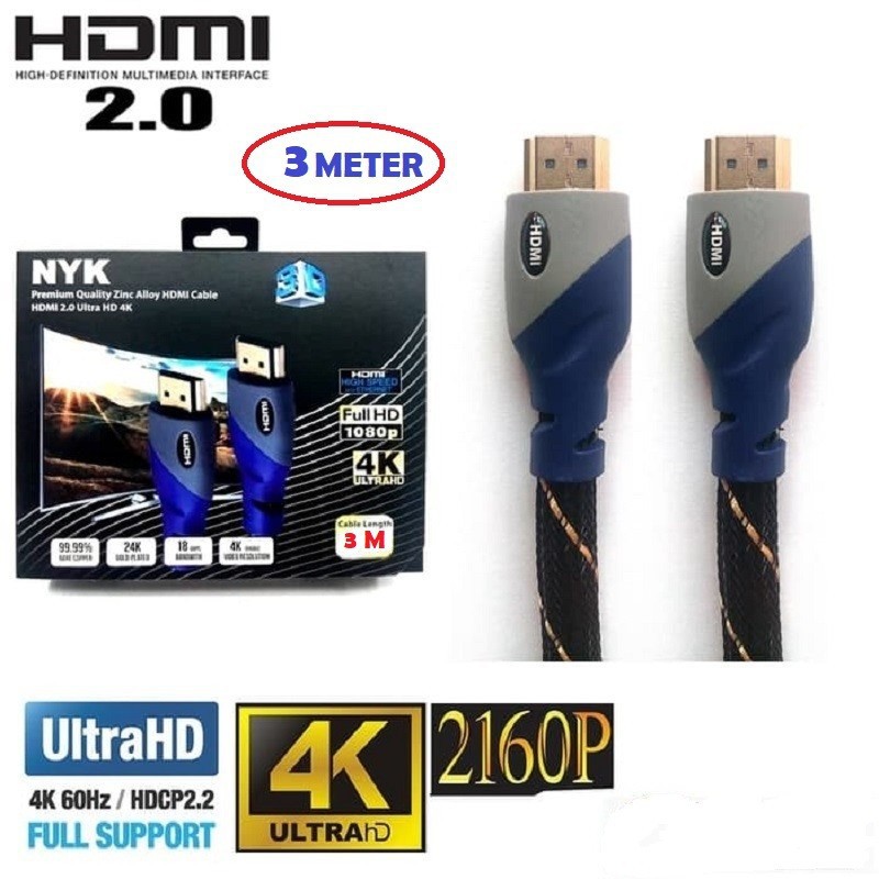 NYK Cable HDMI 2,0 JARING + ETHERNET 3 Meter