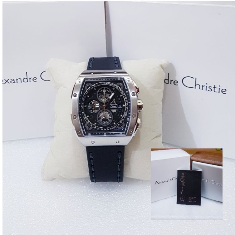 ALEXANDRE CHRISTIE PRIA AC 6411 SILVER BLACK JAM TANGAN ALEXANDRE CHRISTIE ORIGINAL