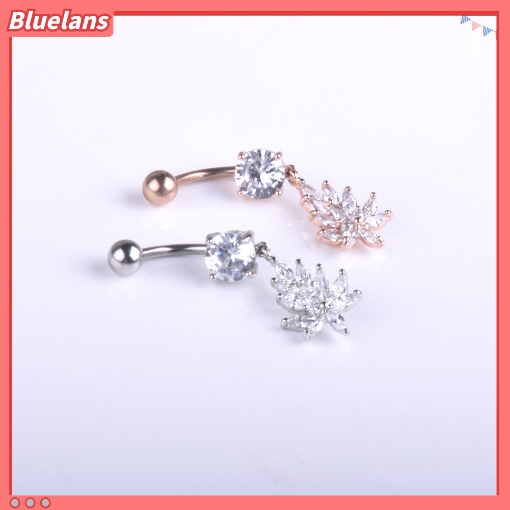 Cincin Tindik Pusar Bentuk Daun Bahan Cubic Zircon Untuk Wanita