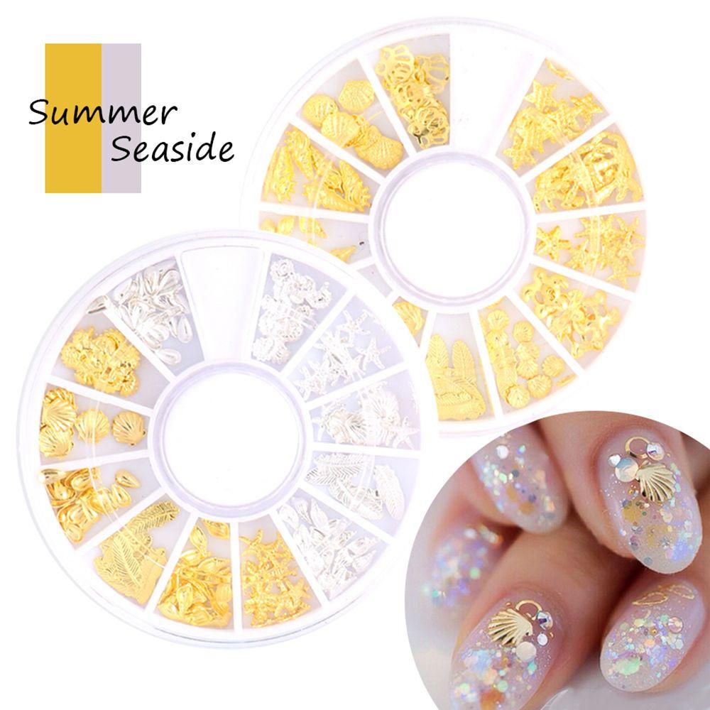 R-flower Nails Art Studs Perhiasan DIY Decoation Hollow Alloy Emas Perak