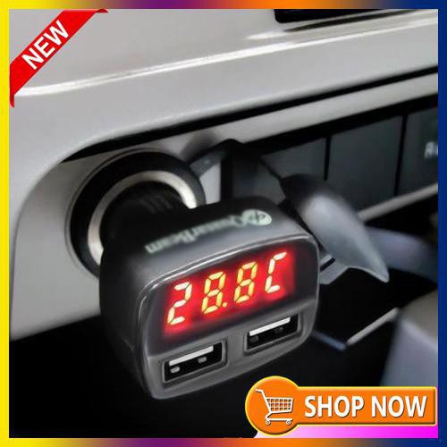 car charger  4 in 1 fast 3.1 a ampere voltmeter temperature cas mobil LED Display EC2 Taffware JNP