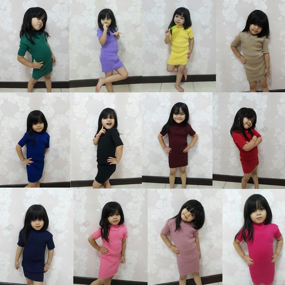 DRESS RAJUT ANAK PEREMPUAN 4-6th tangan pendek turtleNeck