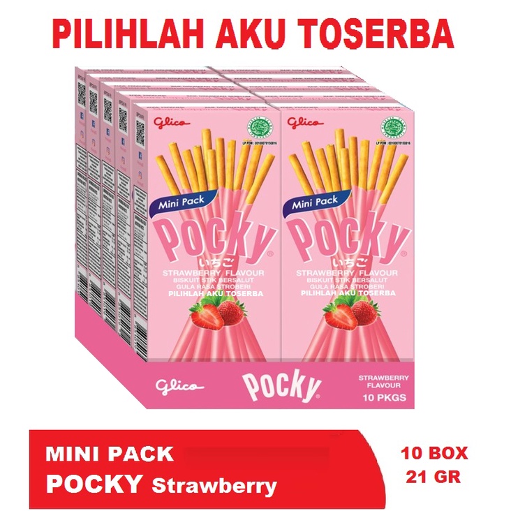 Glico Pocky MINI PACK STRAWBERRY / STROBERI - (HARGA PER 10 BOX)