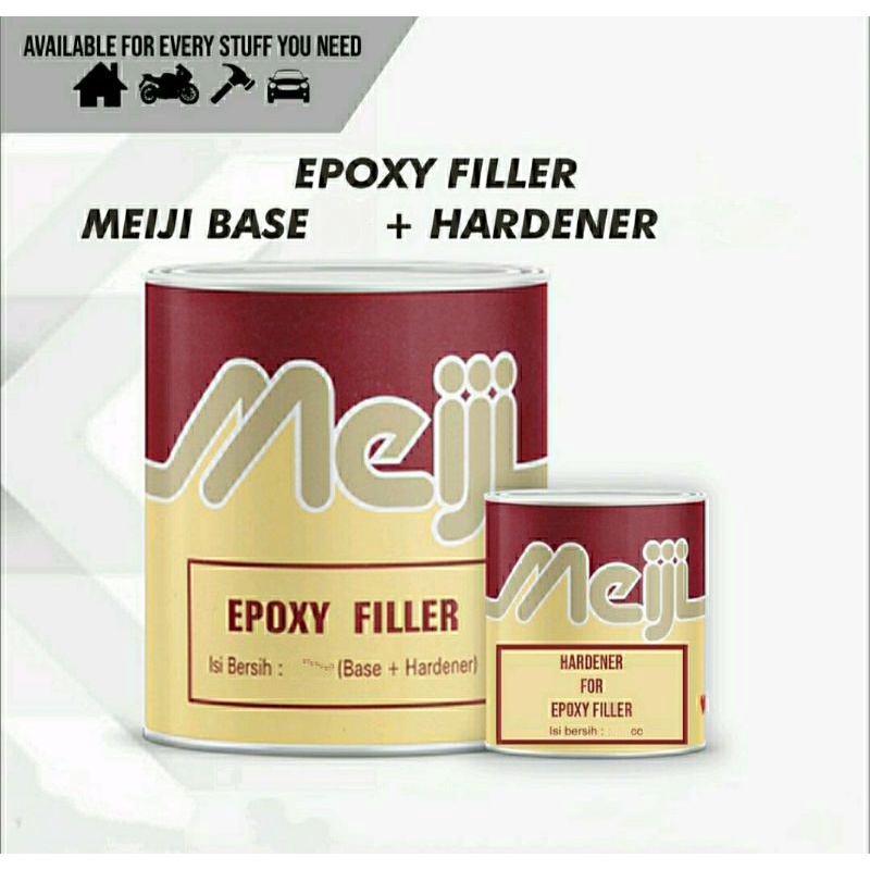 Epoxy Filler Cat Dasar MEIJI Hitam Base Plus Hardener Black 1/4 Liter