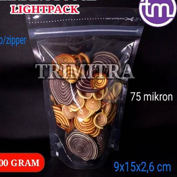 ♪ Plastik Kemasan 915 Snack Standing Pouch Bening Klip Zipper 100 gram ◊