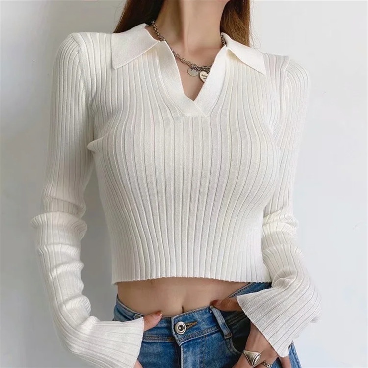 #Sisjuly# Model DasarpoloKerah Pendek Sweater2021Musim Gugur Baru Gaya Eropa dan Amerika Pakaian Wanita Fashio