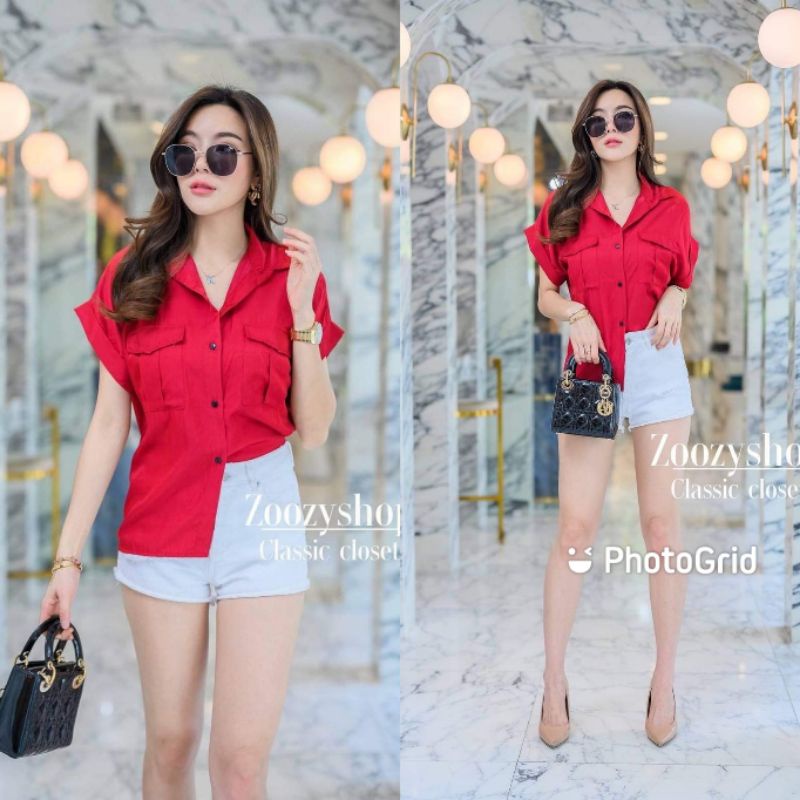 KEMEJA ZOOZY TWO POCKET FASHION WANITA IMPORT BANGKOK CODE 24