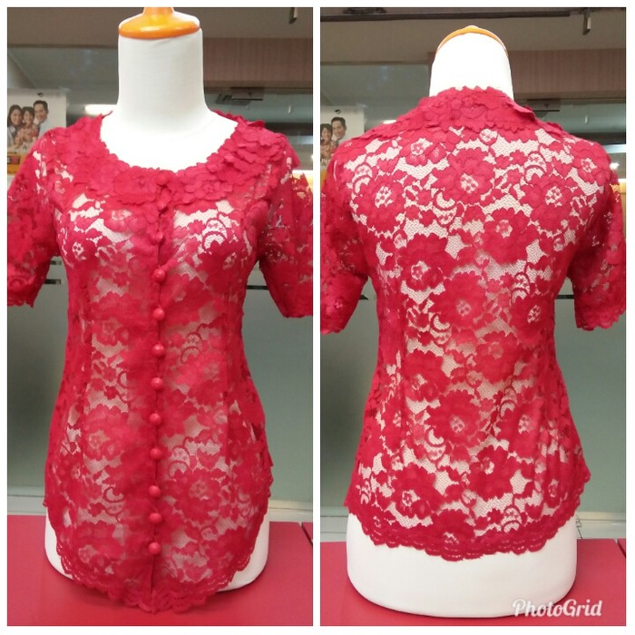 Kebaya Brukat Lengan Pendek Merah