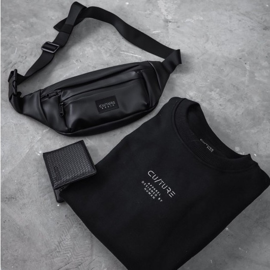 CULTURE BASIC | CREWNECK BLACK BUNDLING (WAISTBAG + CREWNECK + DOMPET)