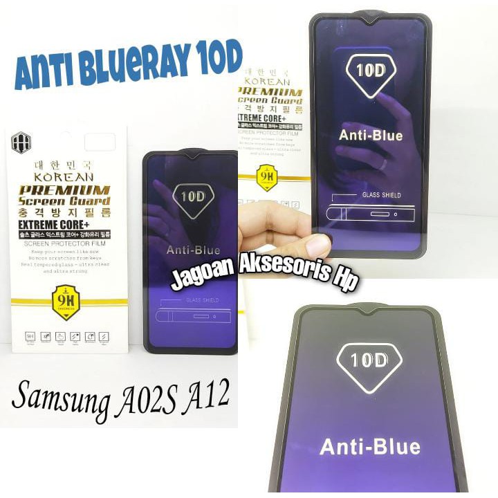 KOREAN Blue Ray 10D Samsung A02 A02S A025F 6.5 inchi Tempered Glass FULL GLUE ANTI RADIASI