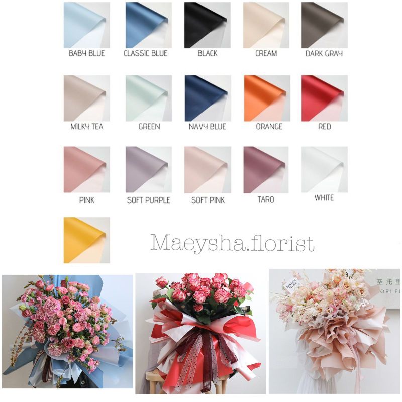 ( 5 Lembar) Kertas buket cellophane bicolor metalic kertas bunga l (WAJIB BELI KARDUS) flower wrapping