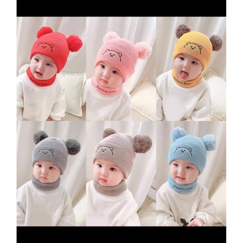 Kupluk Pompom Bear Bordir Cute