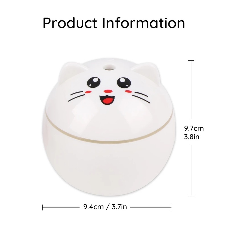 [300ml Mini Lucky Cat Humidifier With Color Night Light] [Cute Portable USB Air Purifier] [Ultrasonic Aromatherapy Atomizer] [Home &amp; Office &amp; Car Atomizer]