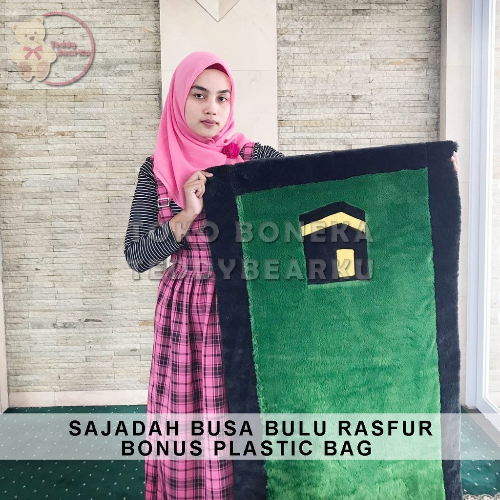 SAJADAH BUSA RASFUR HIJAU MOTIF KABAH BONUS PLASTIC BAG