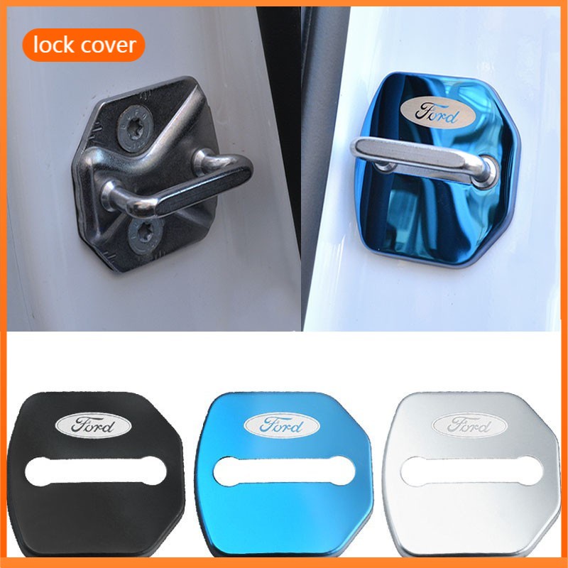 4pcs Cover Kunci Pintu Mobil Ford Bahan Stainless Steel