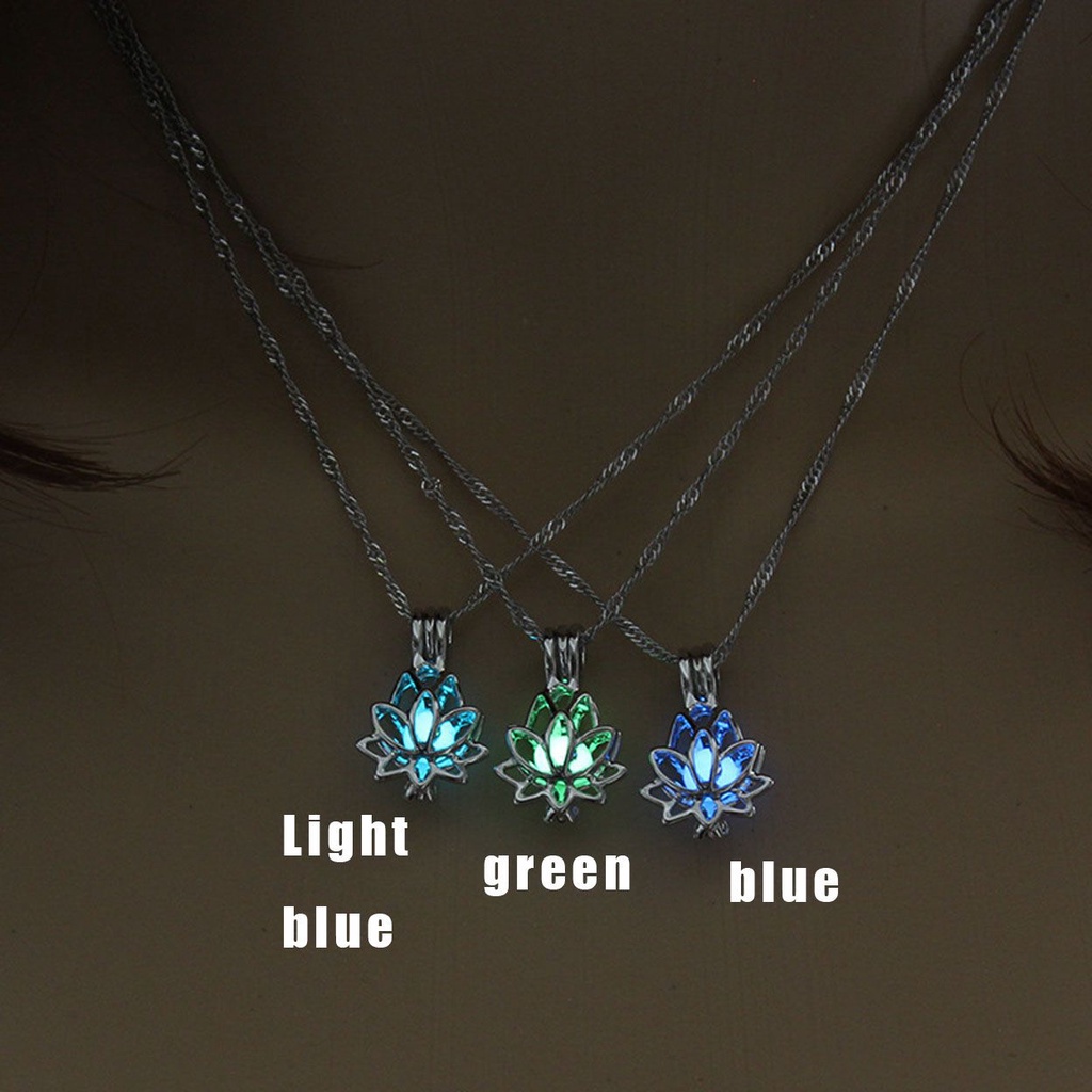 Chookey Kalung Rantai Dengan Liontin Bulan Sabit + Bunga Teratai Glow In The Dark Untuk Wanita