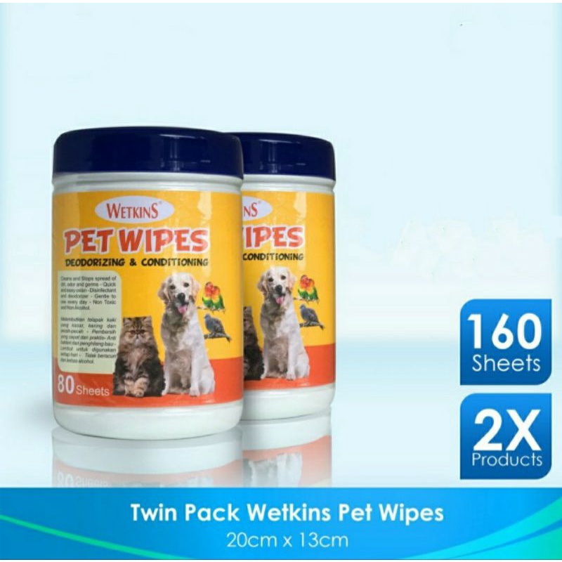 TWO PACK WETKINS PET WIPES 80'S | WET WIPES | TISSUE BASAH HEWAN PELIHARAAN | TISU BASAH