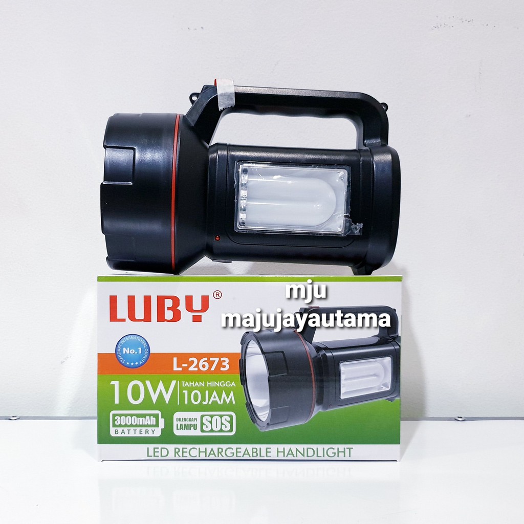 Senter led luby 10 watt dan lampu darurat SOS