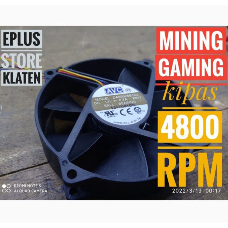 Kipas AVC MINING GAMING 4800 RPM 12V 8cm 9cm DA09025B12U BALL BEARING High Speed AVC Brushless 0.7A - KP104