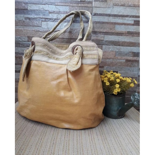 F*ssil shopper bag authentic preloved - keyper kuning mustard canvas coated