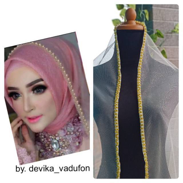 SLAYER veil HIJAB PENGANTIN  kerudung /selayer  tuile gliter mutiara, wisuda, ondangan, pesta-1