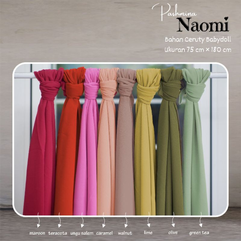 TERLARIS !! TERMURAH !! HIJAB PASHMINA/JILBAB PASHMINA NAOMI CERUTY PREMIUM - BAHAN CERUTY BABYDOLL