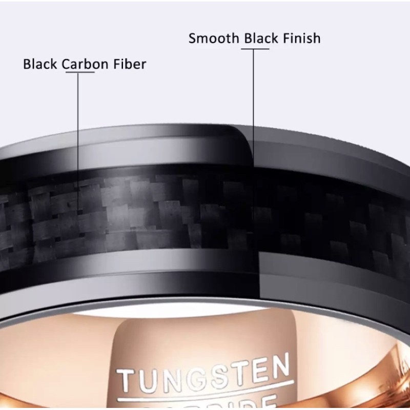 Cincin Pria Tungsten Carbide Original Premium Golden Black Carbon High Quality