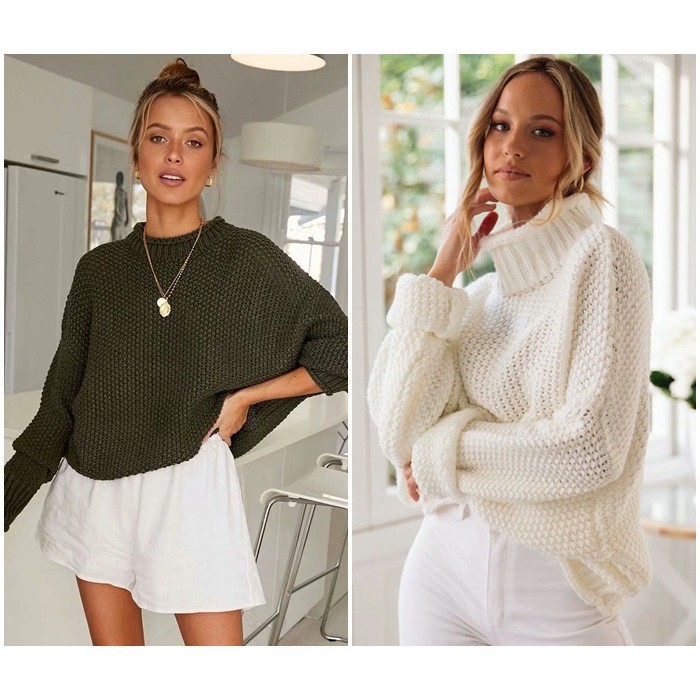 [baju wanita korea]  Winter Knit Sweater Rajut Wanita Korea Import Putih Pink Army